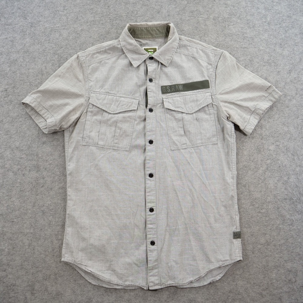 G-Star Raw Shirt Mens Large Gray Short Sleeve Button Up Streetwear Casual